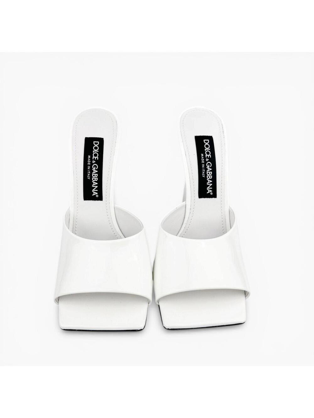 Dolce & Gabbana White Patent Calfskin Square‑Toe Mules – Women’s EU 39 NIB
